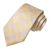 champagne plaid silk tie set for men, view 4 - MRSLM
