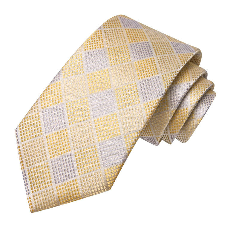 champagne plaid silk tie set for men, view 4 - MRSLM