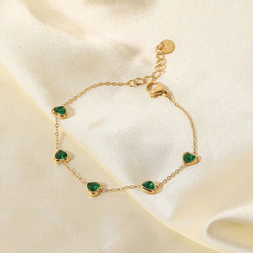 gold plated green heart bracelet - MRSLM
