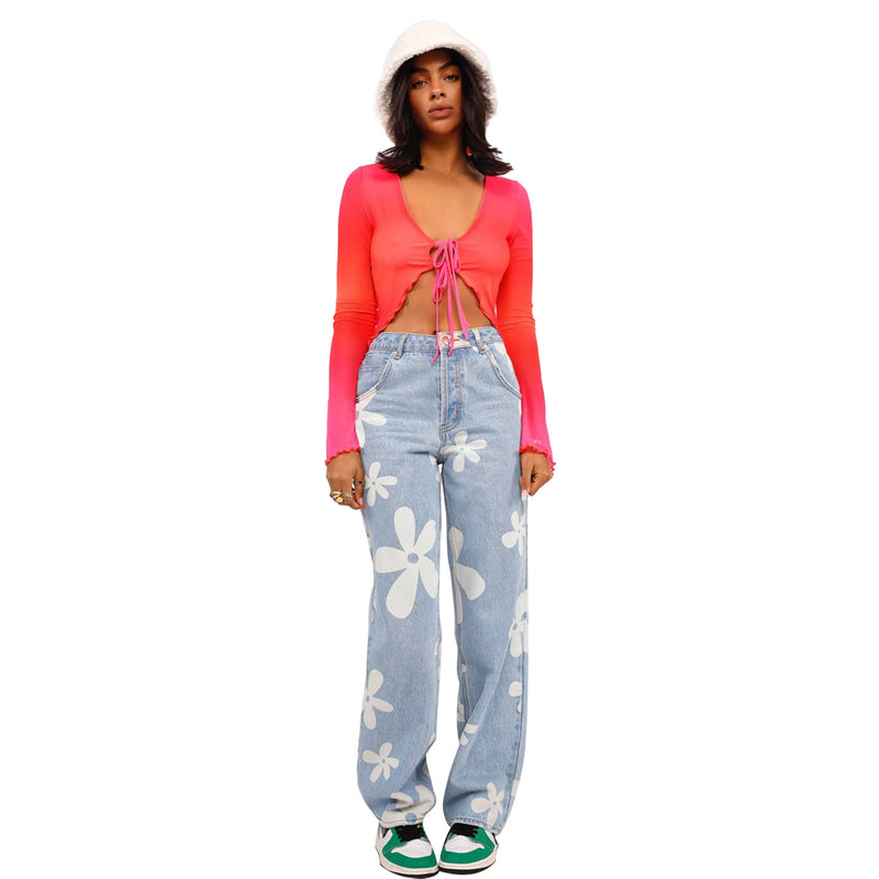 printed straight jeans, view 7 - MRSLM
