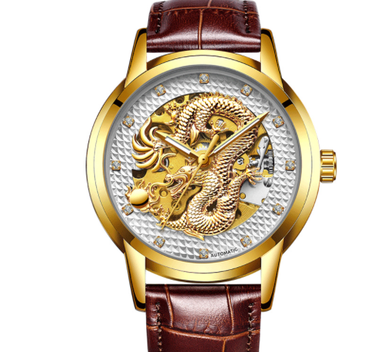 Fully Automatic Skeleton Waterproof Luminous Atmospheric Gold Business Dragon Watch