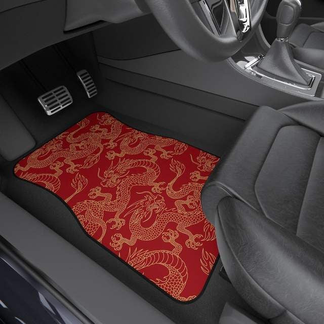 Red Dragon Print Waterproof Car Floor Mats