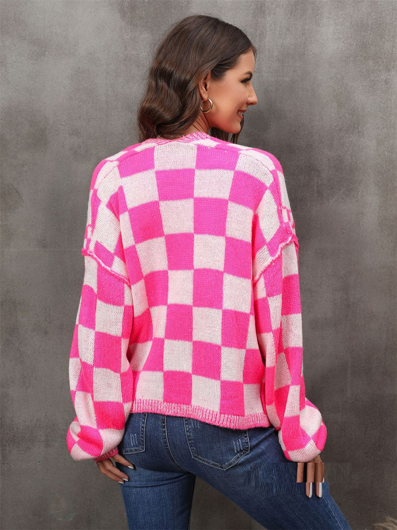 women's plaid knit cardigan coat, view 2 - MRSLM