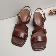 leather high-heel sandals with buckle strap, view 11 - MRSLM