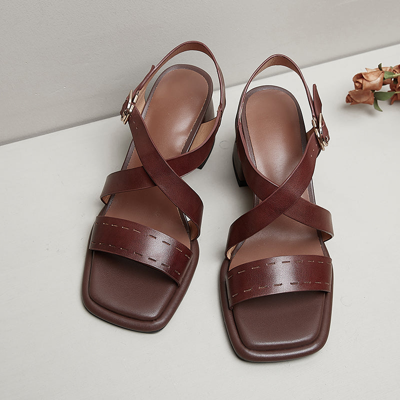 leather high-heel sandals with buckle strap, view 11 - MRSLM