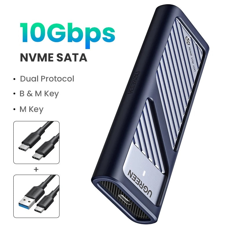 Adaptador de gabinete SSD M.2 de alta velocidade | USB 3.2 Gen2 de 10 Gbps | Protocolo duplo NVMe e SATA
