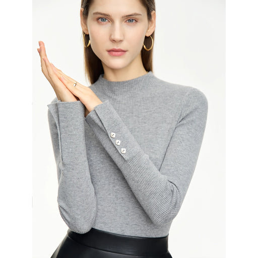 mock neck sweater with slit cuffs, view 2 - MRSLM