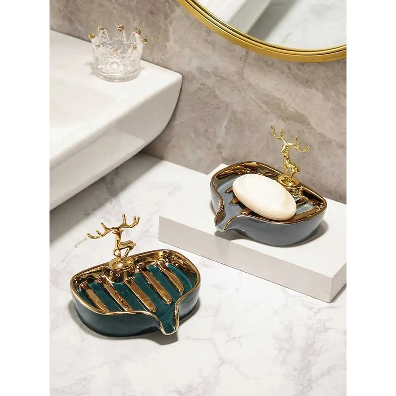 ceramic soap dish with drainage holder, view 6 - MRSLM