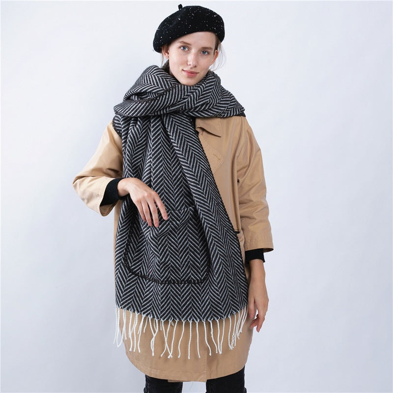 Wool fringe shawl scarf, view 3 - MRSLM