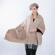 Wool fringe shawl scarf, view 4 - MRSLM