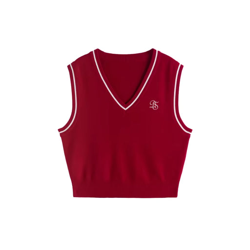 retro embroidered knitted vest, view 3 - MRSLM