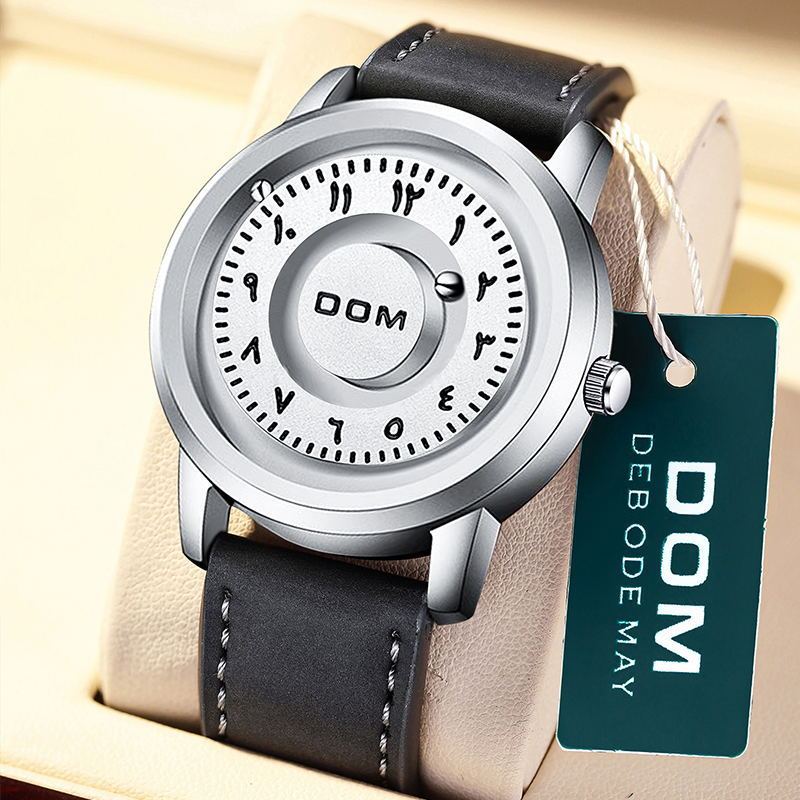 Relógio masculino com pulseira de aço e suspensão magnética