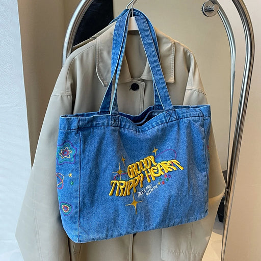 embroidered denim shoulder bag - MRSLM