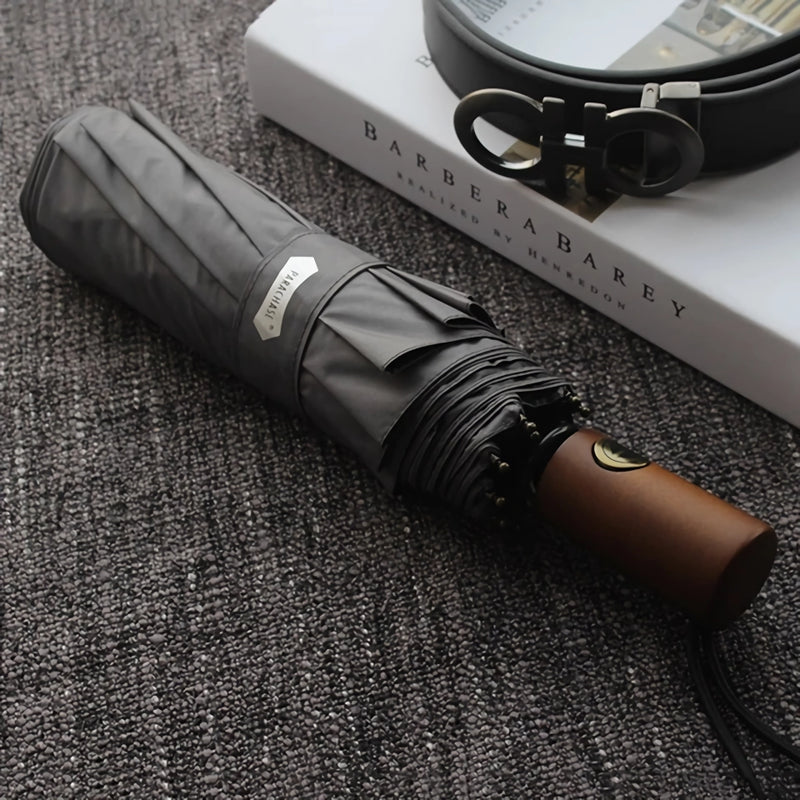 automatic windproof golf umbrella with wooden handle, view 3 - MRSLM