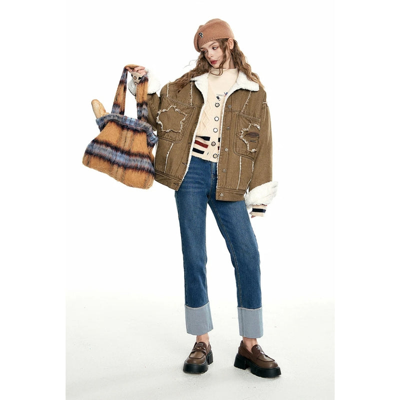 Vintage-Jeansjacke in warmem Braun für Damen