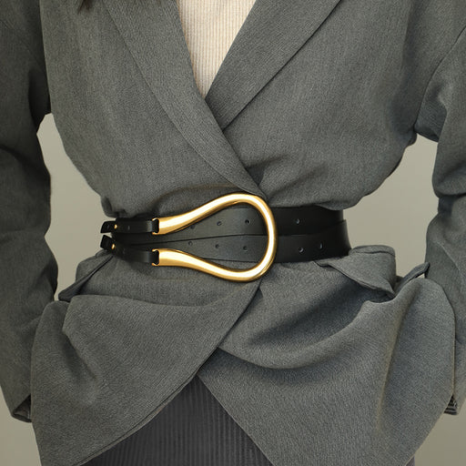 retro leather belt with gold buckle - MRSLM