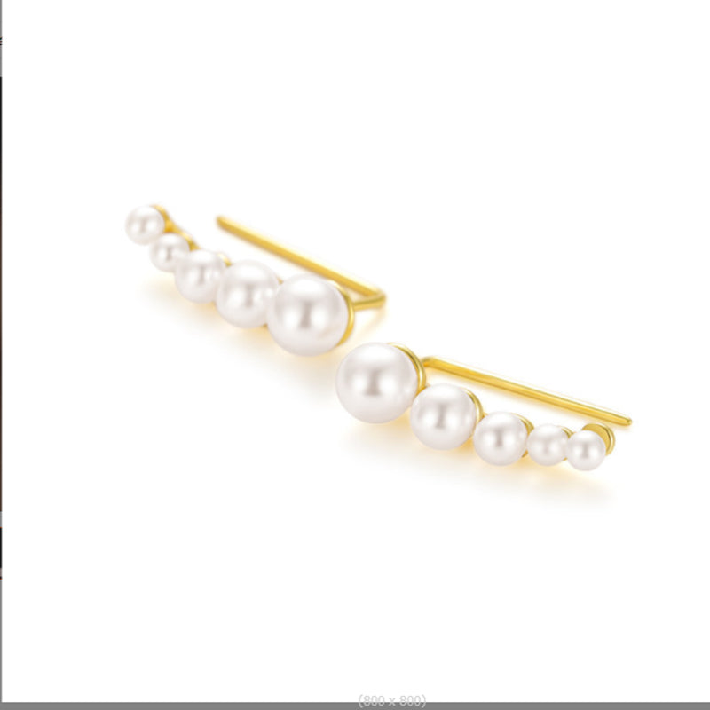 S925 Sterling Silver Single Row Size Pearl Stud Earrings