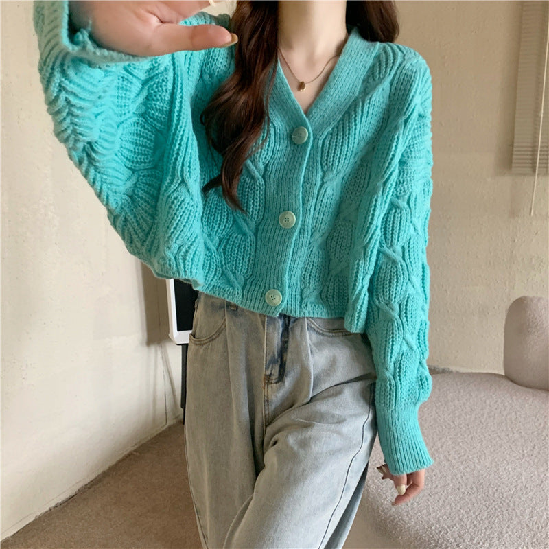 Women's Spring  Loose Small Short Knitted Cardigan Coat Retro Sweater