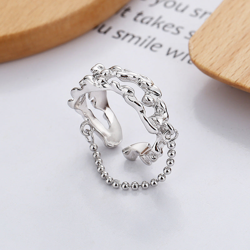 s925 silver beads chain geometric ring, view 3 - MRSLM