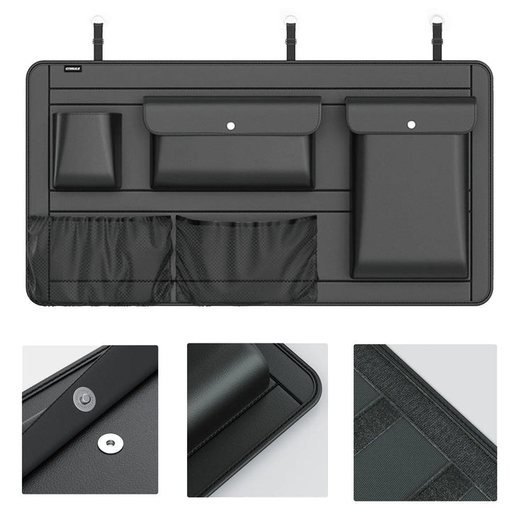 High-Capacity Leather Car Storage Organizer for Backseat & Trunk - Black