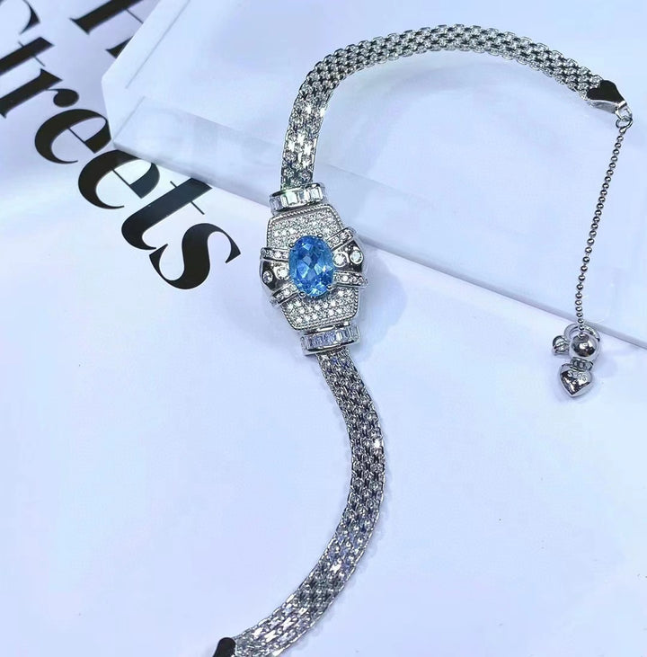 Women's S925 Sterling Silver Inlaid Topaz Crystal Bracelet