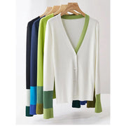 Asymmetric spliced V-neck cardigan, view 5 - MRSLM