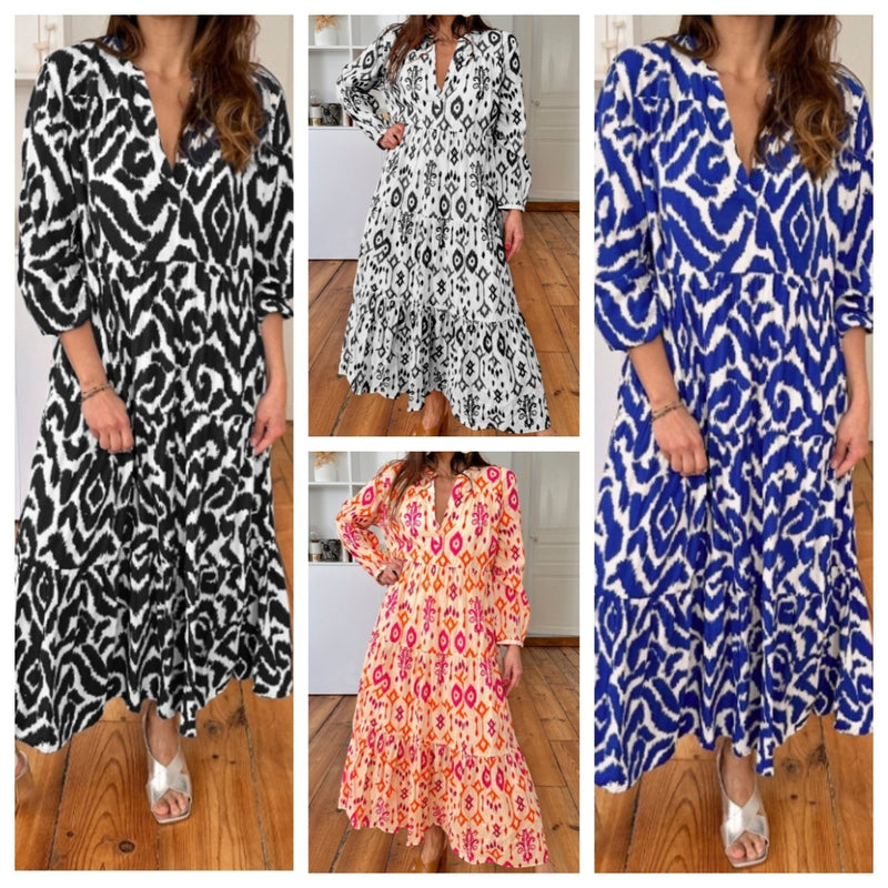 women's V-neck printed dress, view 2 - MRSLM