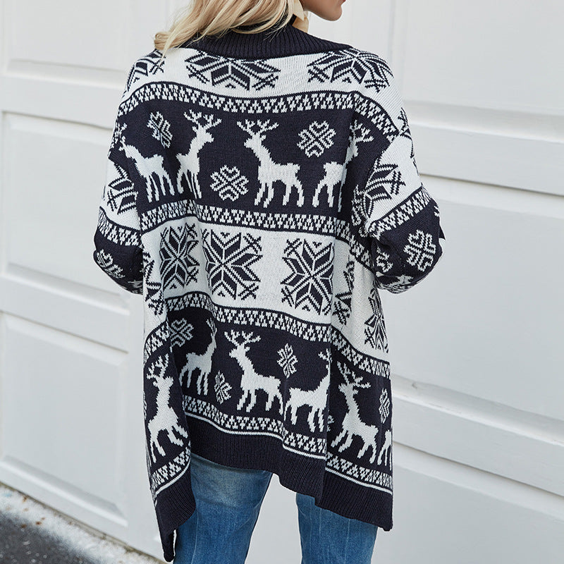 Fawn Pattern Knitted Cardigan Women