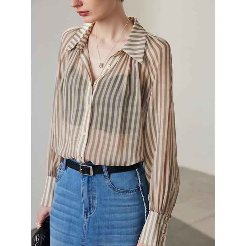 Women's Striped Silk Casual Shirt