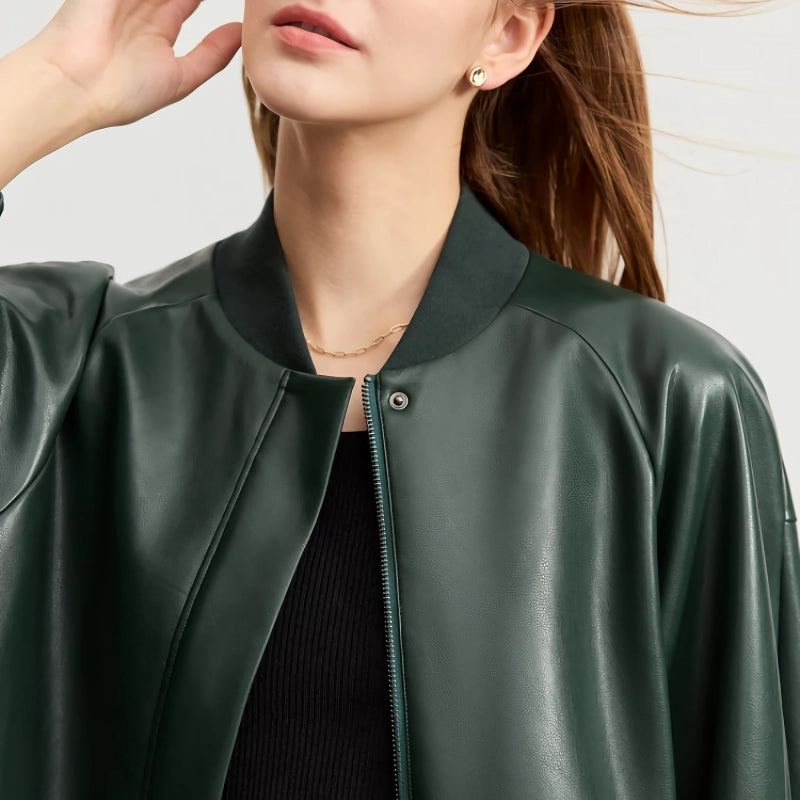 Sportliche Lederjacke mit Baseballkragen