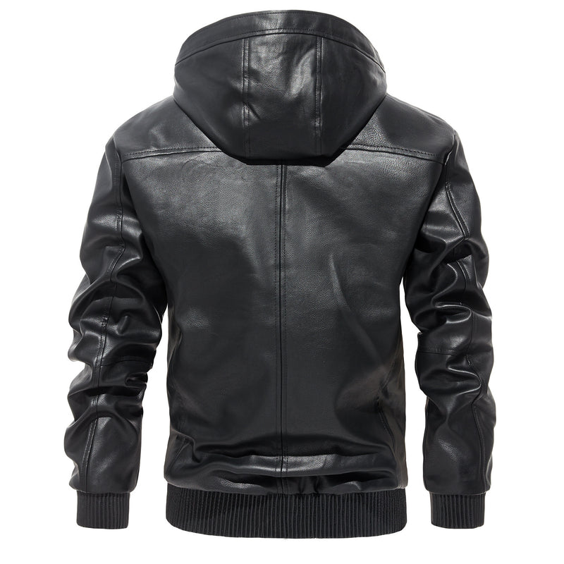 men's hooded PU leather jacket, view 5 - MRSLM