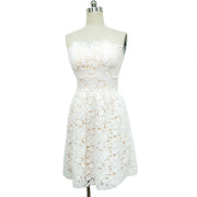 womens white floral wrapped chest evening dress, view 3 - MRSLM