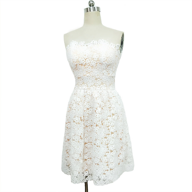 womens white floral wrapped chest evening dress, view 3 - MRSLM