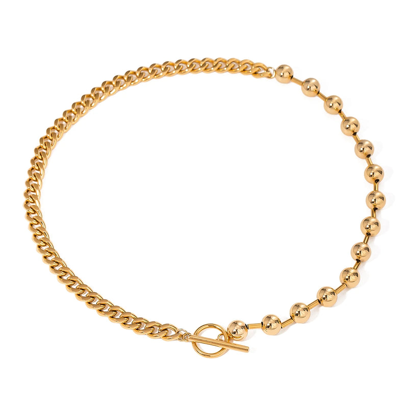 stainless steel mixed bead and smooth chain necklace, view 7 - MRSLM