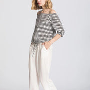 silk crepe plaid print top, view 4 - MRSLM