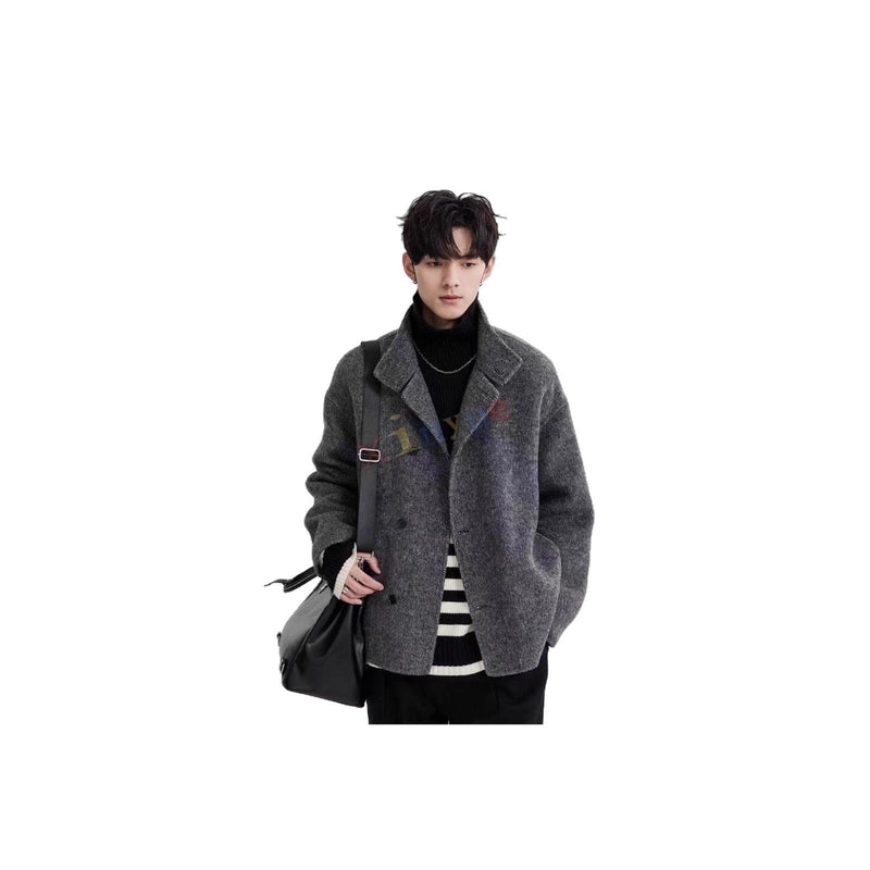 Men's gray tweed-look short coat, view 2 - MRSLM