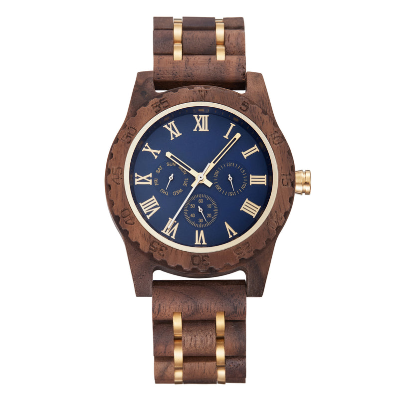 Retro walnut gold watch, view 5 - MRSLM