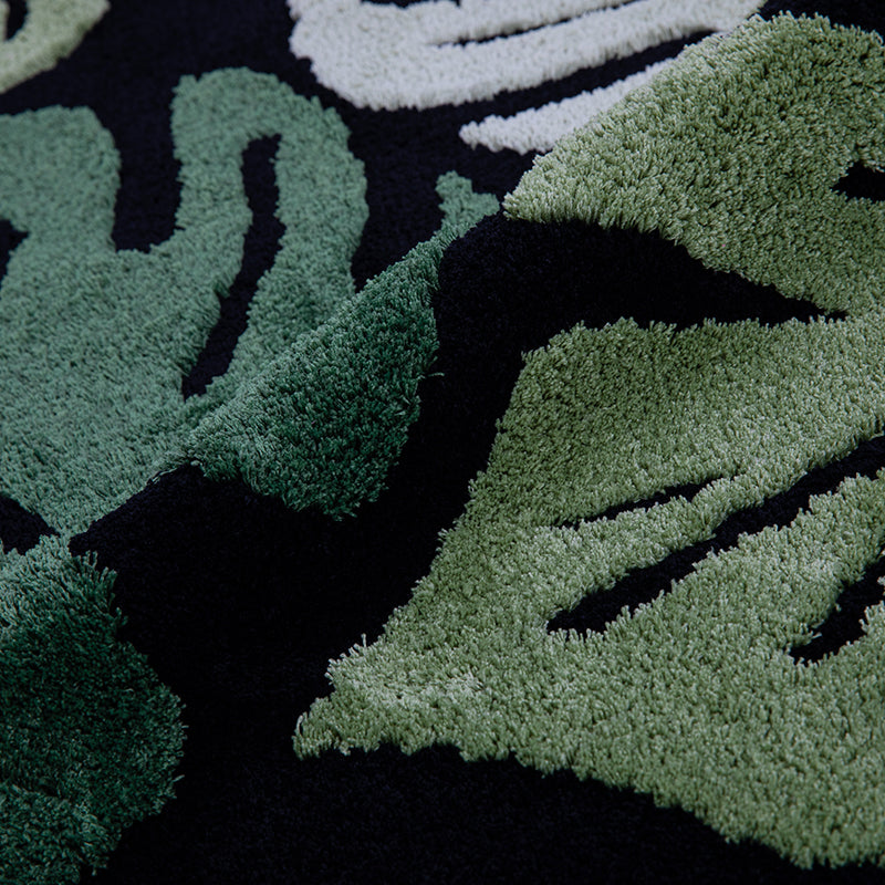 round green monstera leaf plush rug, view 8 - MRSLM