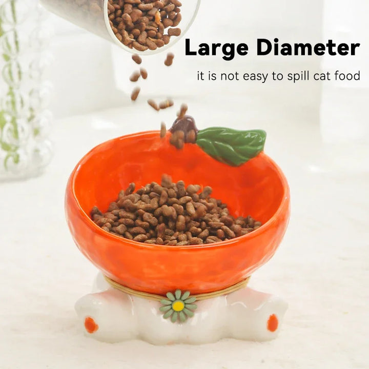 Elevated Cat Ceramic Bowl with Tilted Design for Easy Eating and Drinking