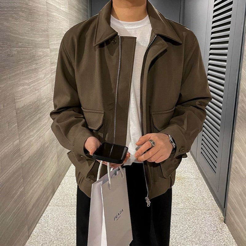 Men's loose retro polo collar jacket, view 8 - MRSLM