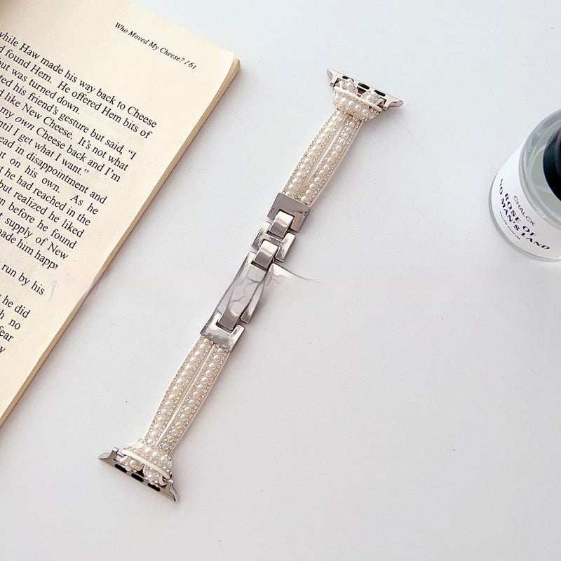 Pearl chain metal watch band, view 8 - MRSLM