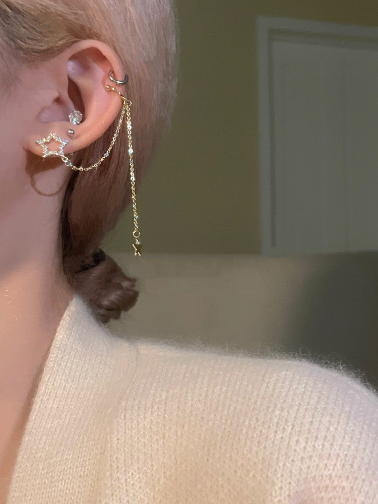 Five-pointed Star Tassel Chain Earrings Ear Bone Clip