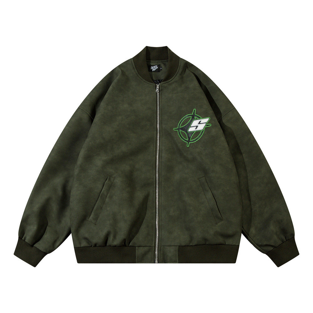 Cross Star Embroidery Letter Loose PU Leather Jacket Coat
