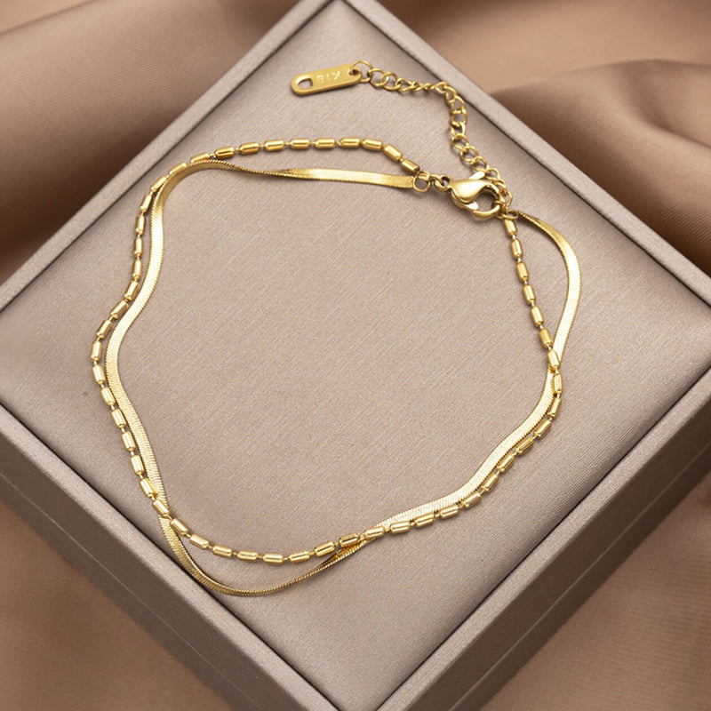 Stainless Steel Double Layer Charm Anklet