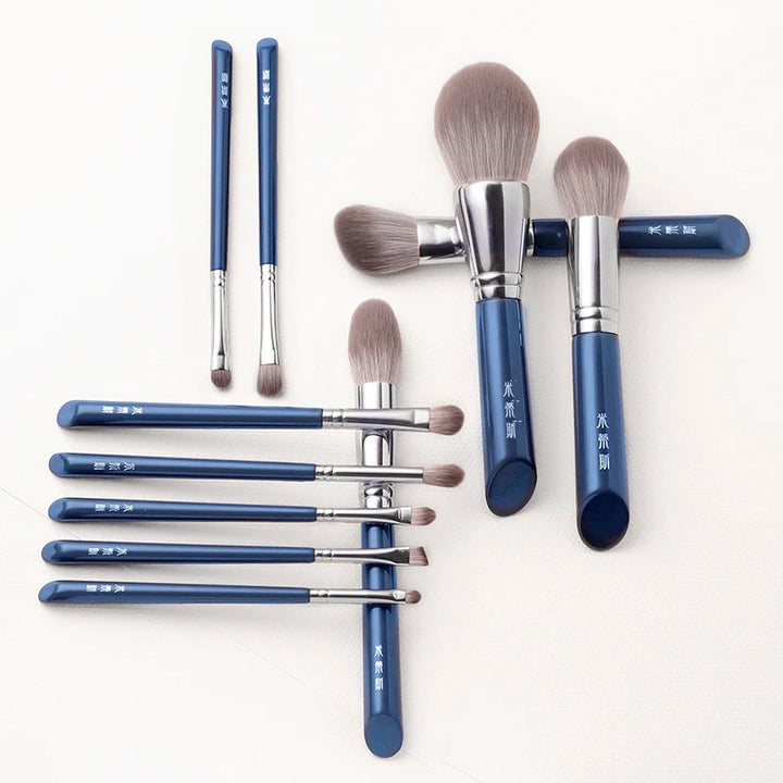 Sky Blue 11-Piece Ultra-Soft Synthetic Fiber Makeup Brush Set for Face & Eye