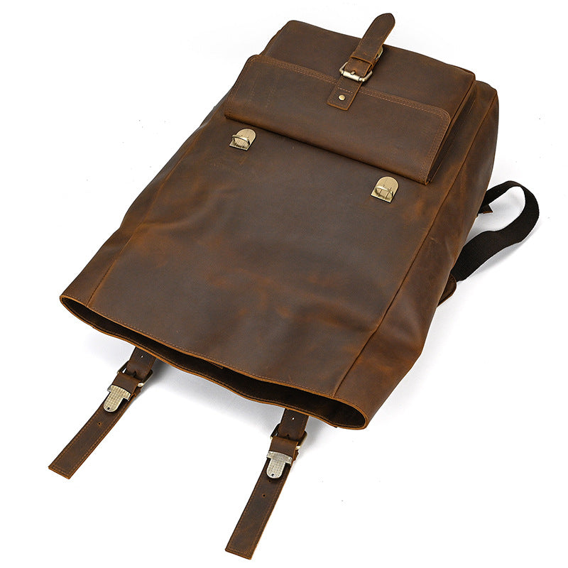 Retro Genuine Leather Backpack Men's Large-capacity Student First Layer Cowhide Travel