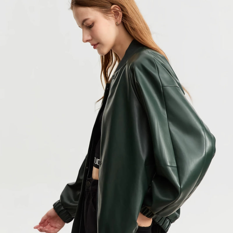 Sportliche Lederjacke mit Baseballkragen