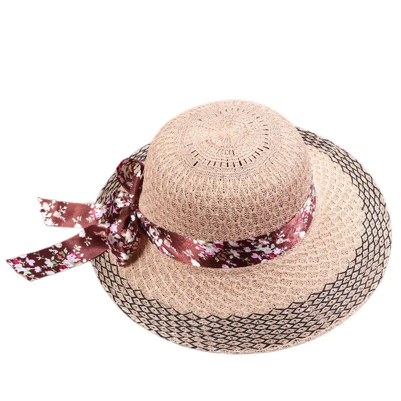 Elegant floral ribbon sun hat, view 3 - MRSLM