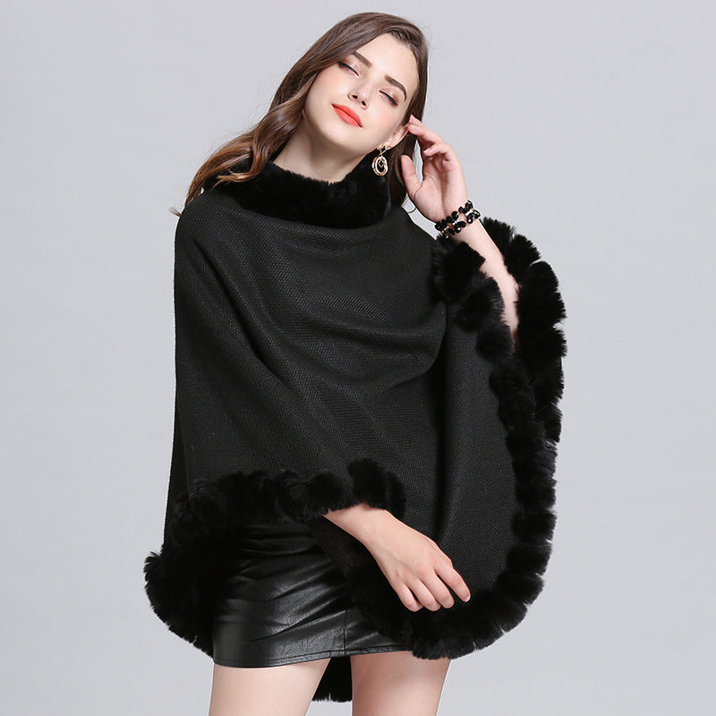 Women's knit cape shawl with batwing sleeves - MRSLM