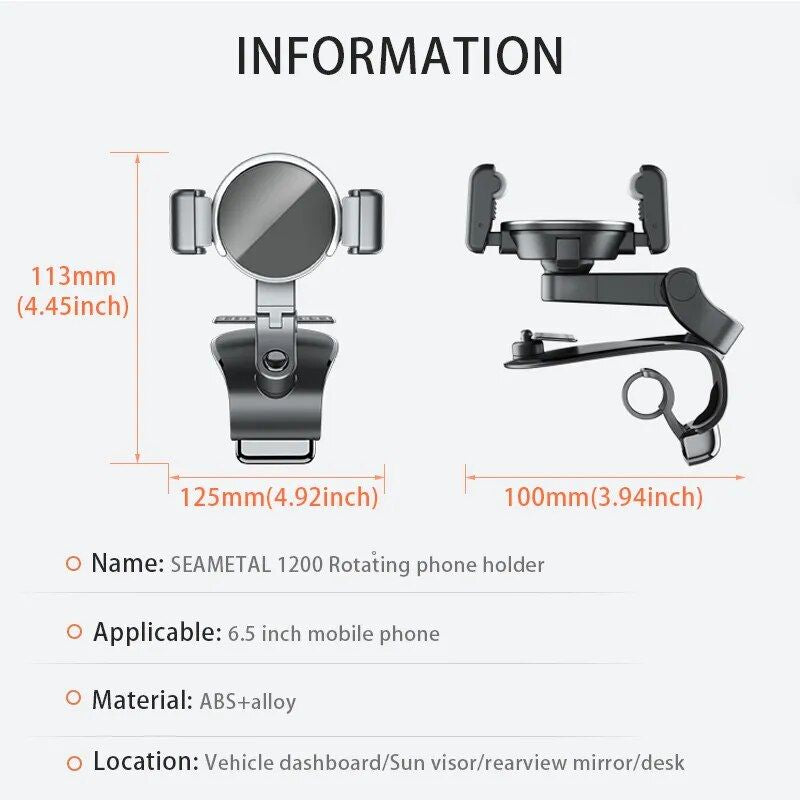 360° Rotating Universal Car Phone Holder with Multi-Placement and Anti-Slip Grip
